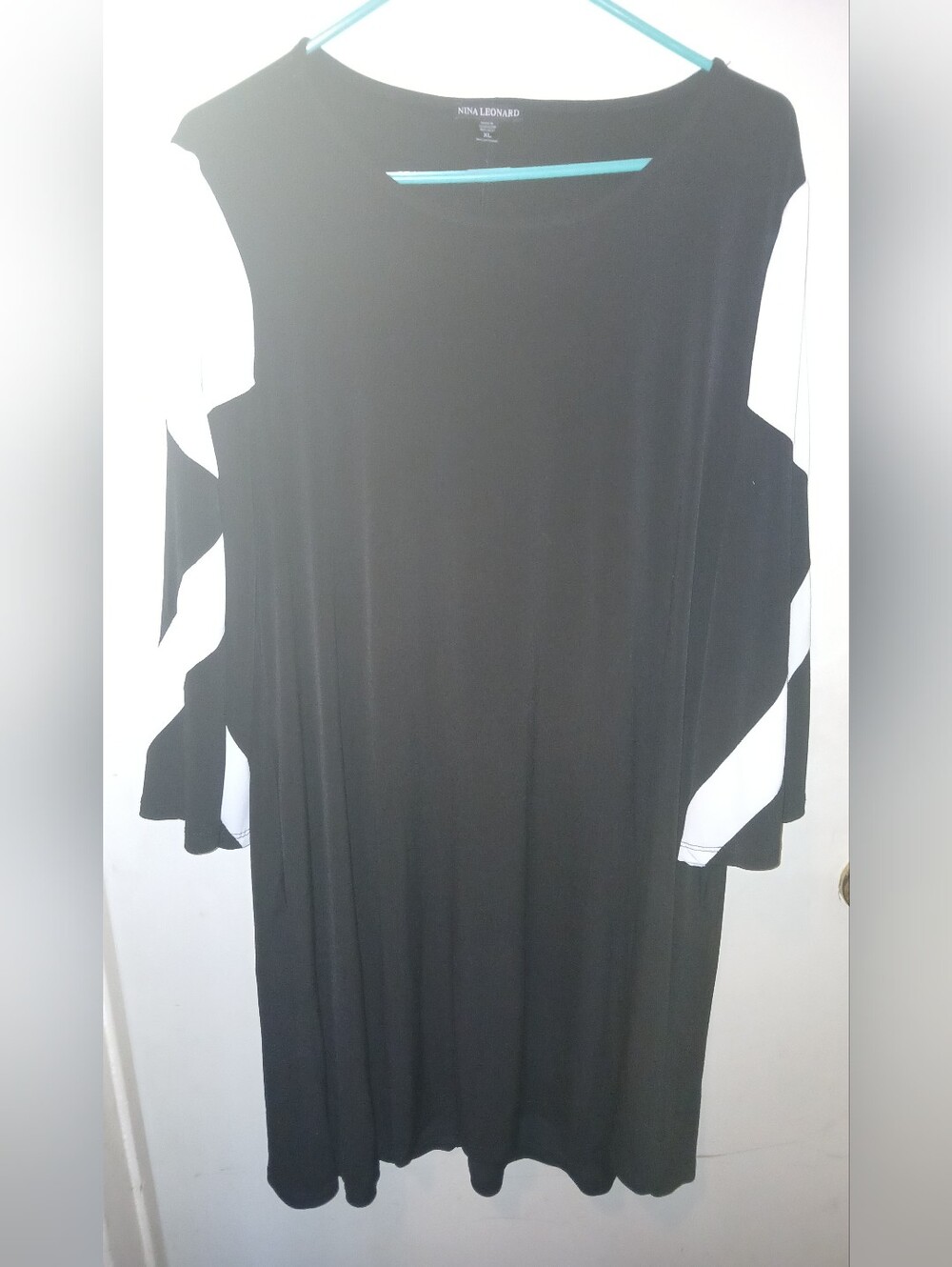 Nina Leonard Black Dress with White Sleeve Panels
